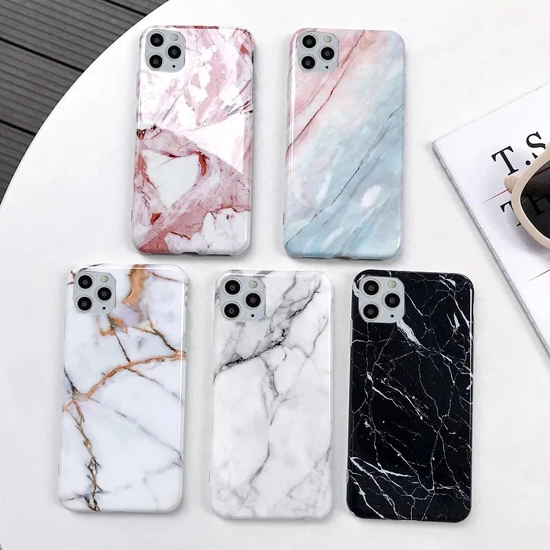 

Ottwn Marble Stone Texture Phone Case For iPhone 12 Mini Pro Max 11 Pro Max X XR XS Max 7 8 6s Plus SE 2020 Soft IMD Back Cover