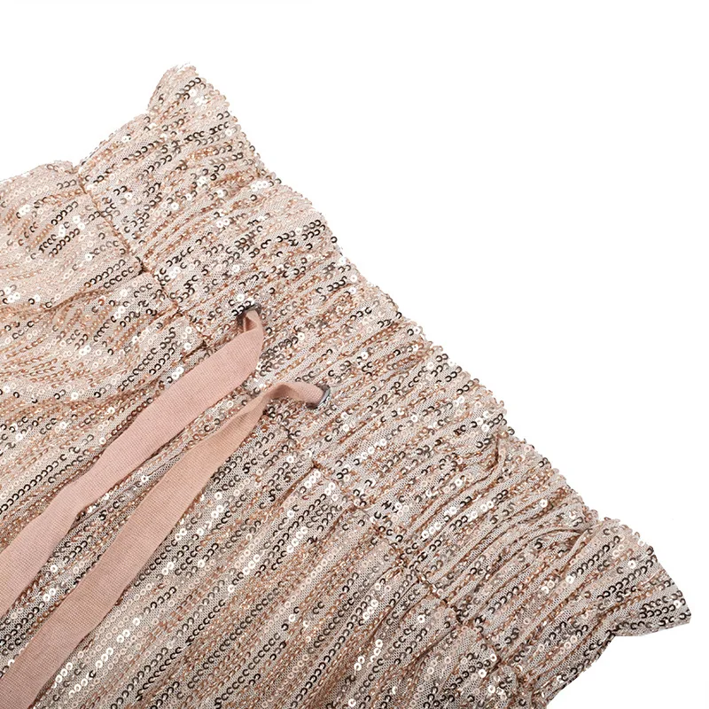 

2021 Fashion Sequin Shiny Wide Beam Leg Pants Women Casual Party Pant High Waist Lace Up Trousers Streetwear Sexy Style Foot