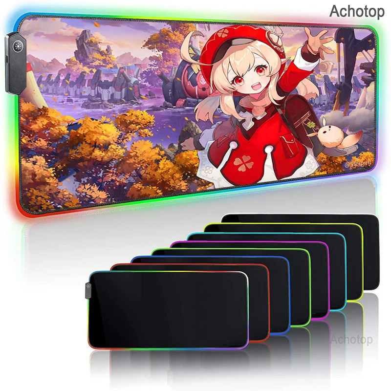 

Genshin Impact RGB Mouse Pad DIY Mousepad Gamer LED Light Luminous Laptop clavier Gaming setup accessories desk pad XL Mouse Mat