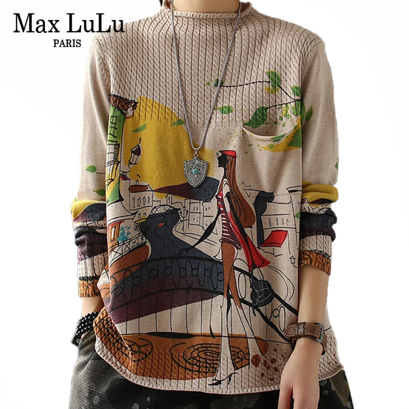 Женский трикотажный свитер Max LuLu Повседневный хлопковый джемпер с высоким