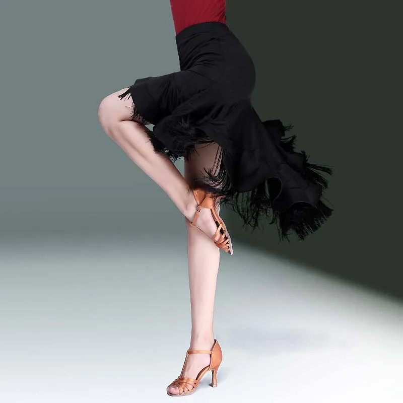 Женская юбка для латиноамериканских танцев с оборками и асимметричным подолом