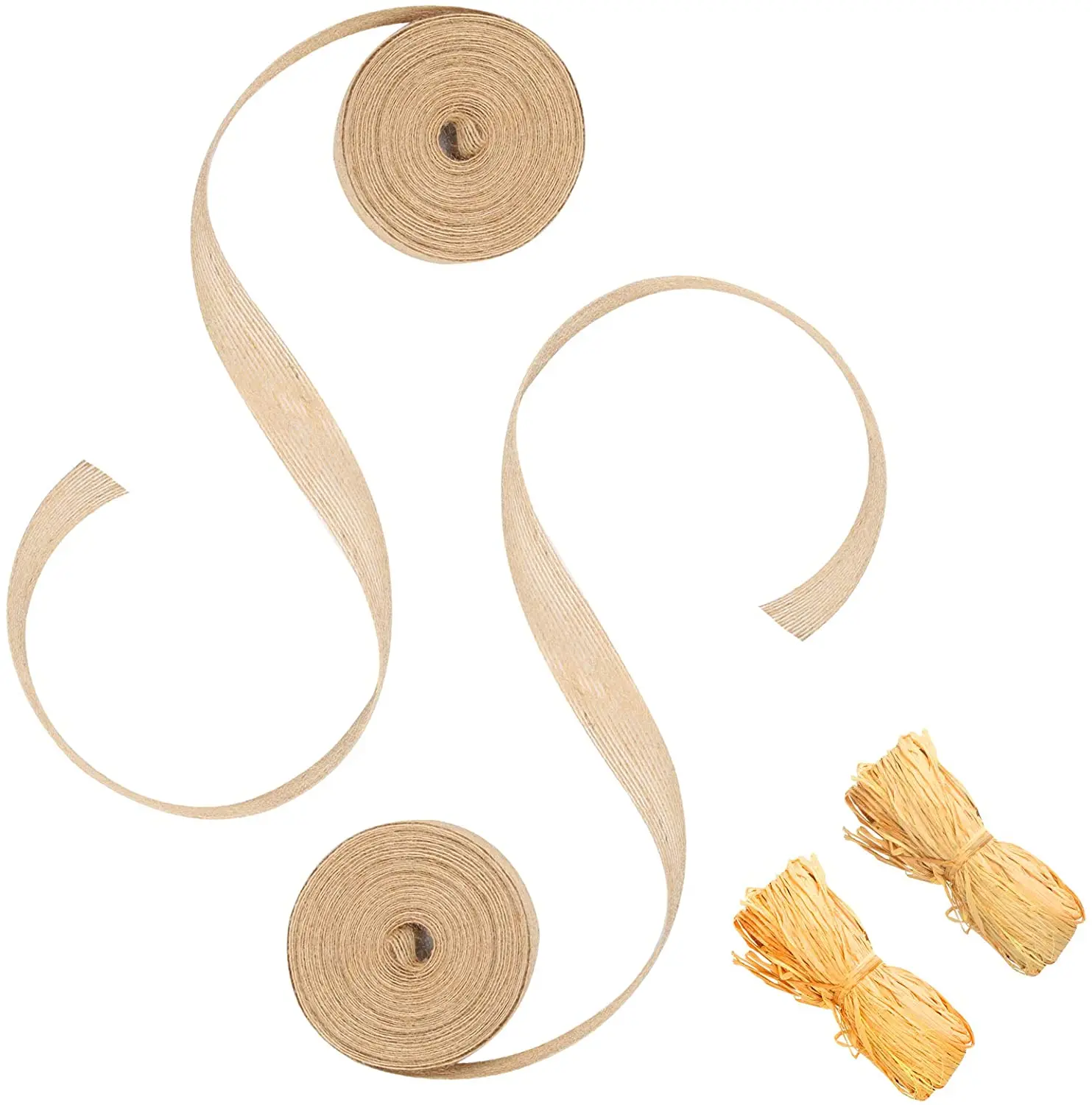 

METABLE 2PCS Of Jute Cloth Ribbon With 2 PCS Of Natural Raffia Binding Belt, Used For DIY Making Wedding Gift Decoration Weaving