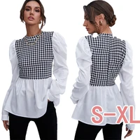 womens loose check pattern top autumn long sleeved student check pattern top casual retro ladies top shirt black top