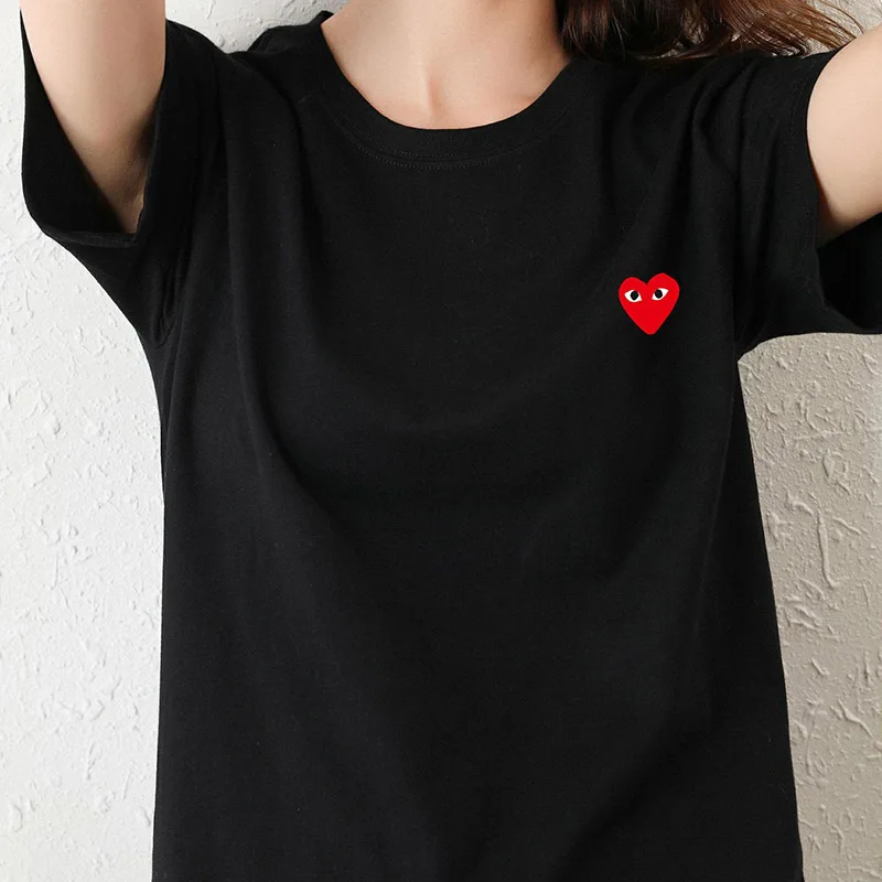 

100% Cotton T Shirt Women Red Heart Pattern Summer Oversize T-Shirt Casual O Neck Short Sleeve Casual Jumpers Women's Tops Tees