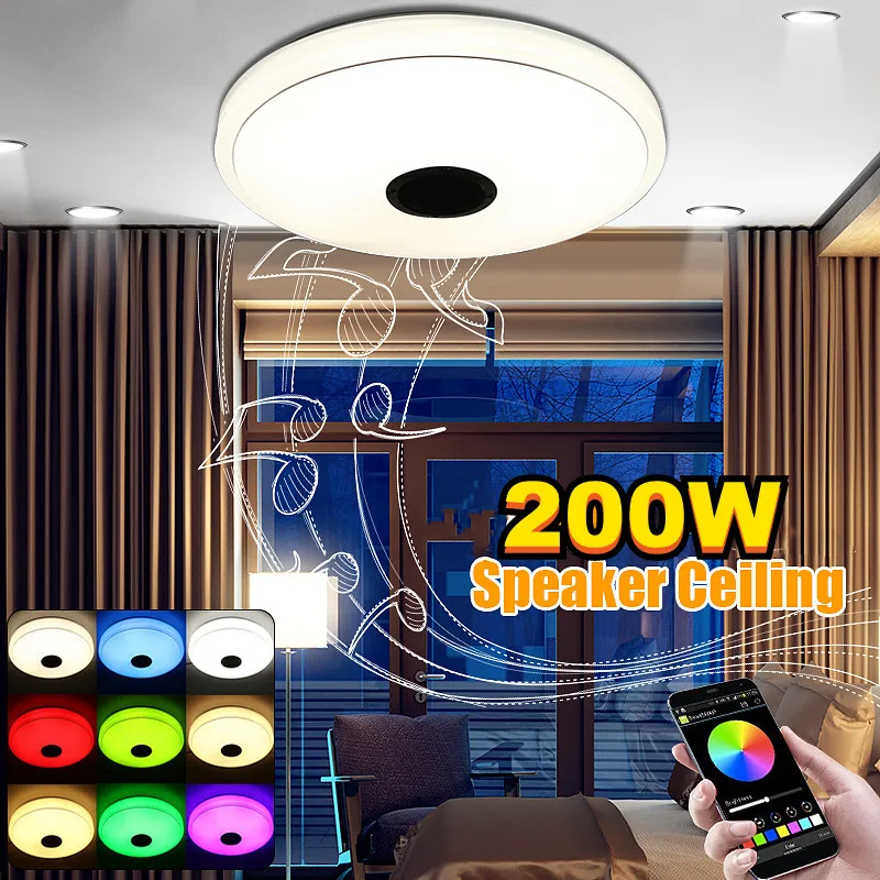 

200W LED Flush Mount Modern Ceiling Light Dimming Lamp Fixture with bluetooth Speaker AC100-240V RGB Smart LED Ceiling Light