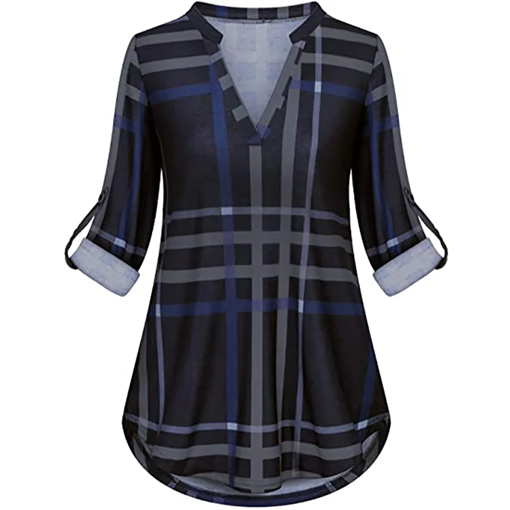 

Donsignet Fashion Women's Blouse New Spring Casual V-neck Print Button Buckle Decoration Loose Plus Size Short Sleeve Blouse