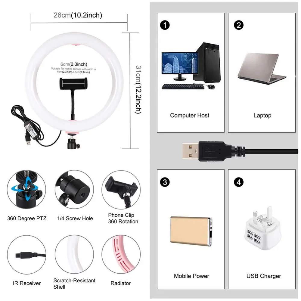 Кольцевой светильник для селфи вращающийся на 360 градусов шариковый