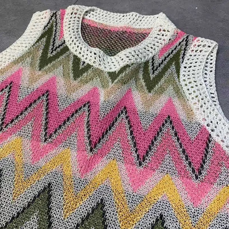 

Summer striped female rainbow mesh mini dress with hollow sleeves out shreds women's dresses 2021 fashion lady clothes