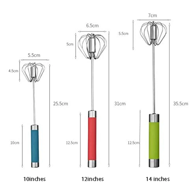 

3 Pcs Stainless Steel Semi-Automatic Rotary Whisk Push Handle, Household Mixing Stick for Eggs, Milk, Butter, Bread,Cake
