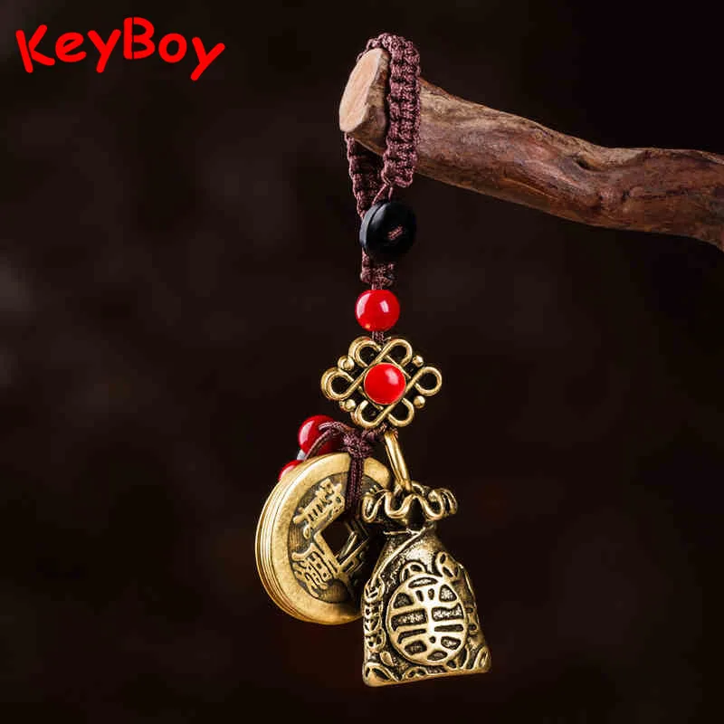 Медная сумка для денег кулон брелок автомобиля Ping An Lucky Fortune медная подвеска с