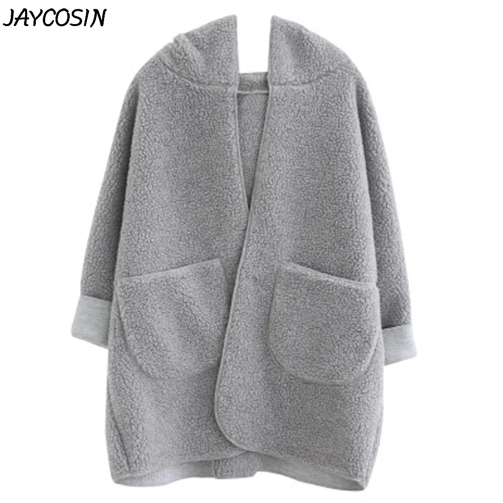 JAYCOSIN Женское пальто из плотного флиса с карманами куртка капюшоном верхняя