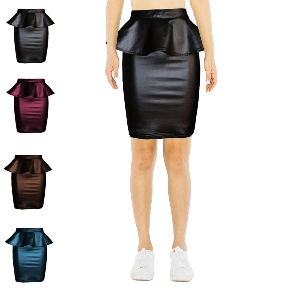 

Women's Skirt Jupe Femme Summer High Elastic Imitation leather Fabric Pencil Skirts Womens Sexy Club Slim Mini Skirt Streetwear