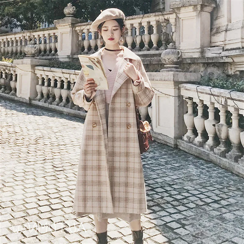 2020 модное шерстяное пальто женские повседневные клетчатые ветровки осень зима