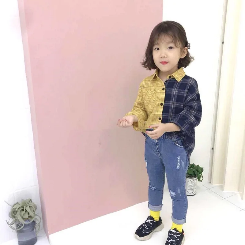 Рубашка в клетку для мальчиков и девочек контрастная рубашка весна осень новая