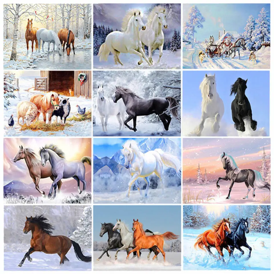 

New 5D DIY hand sewing full square diamond painting "animal horse" Mosaic cross stitch home decoration wall plastering art gift