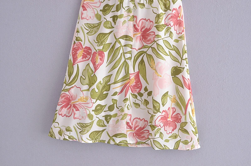 

2021 Summer New Holiday Style Floral Print Suspender Dress Mini Lace-Up Back Elastic Slim A-Line Zipper Vestido Chic