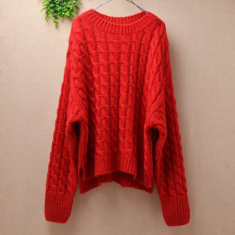 

Женский мохеровый пуловер, с длинными рукавами «летучая мышь»