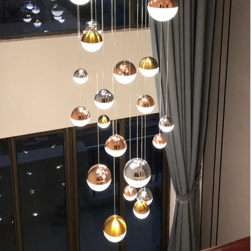 売却 北欧ledシャンデリアリビングルームヴィラデュプレックススパイラル階段シャンデリアクリスタル砂ボールクラブ装飾ロングシャンデリア