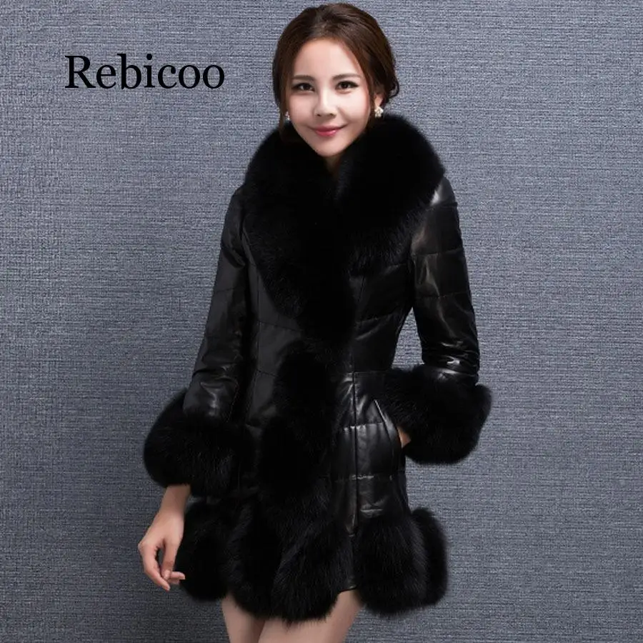 

2019 new European imitation fox fur stitching in the long sheep skin down cotton padded faux fur coat