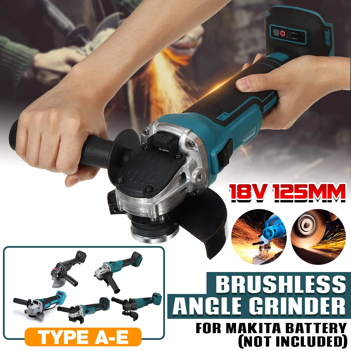 

800W Brushless Cordless Impact Angle Grinder without battery DIY Power Tool Cutting Machine Polisher Fr Makita Battery 125m 18V