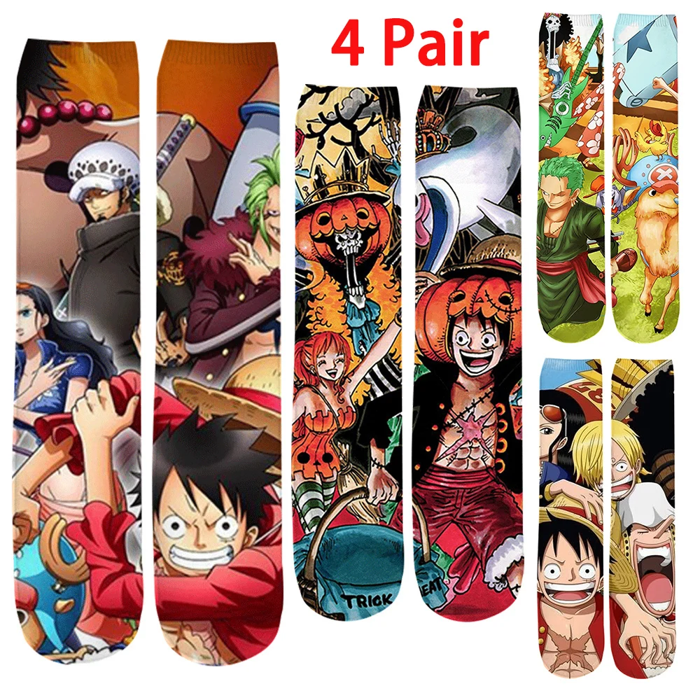CLOOCL 4 пары аниме слитные 3D печатные мультфильмы Луффи прямые носки для мужчин