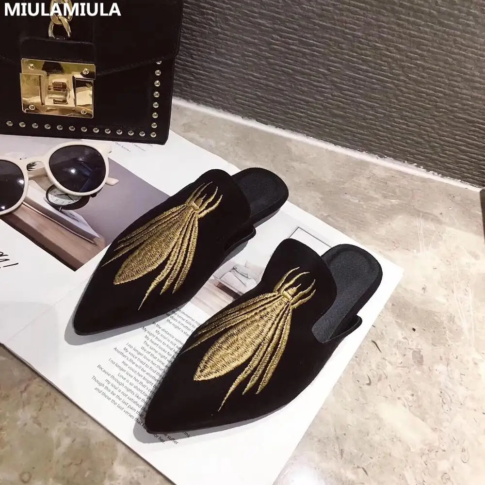 MIULAMIULA/ г. Брендовые дизайнерские роскошные бархатные шлепанцы с вышивкой животных на плоской подошве женские лоферы без застежки, Размеры 35-40