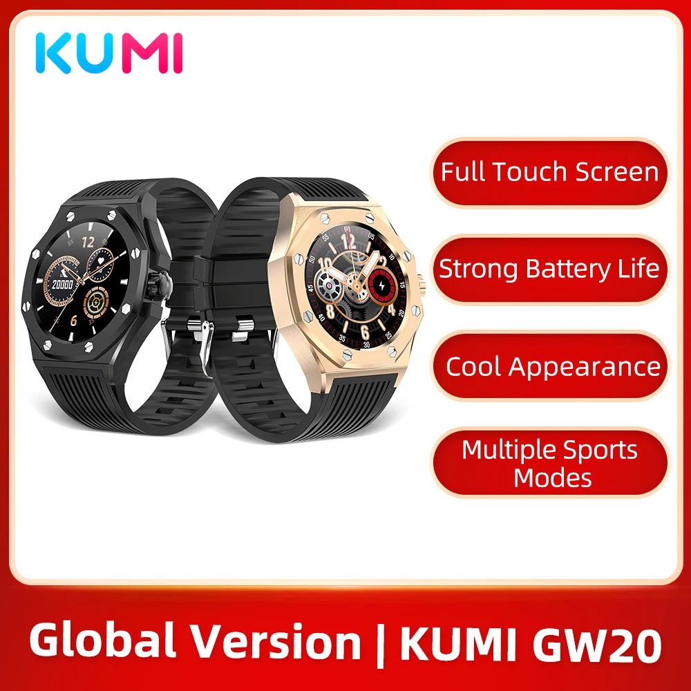 

KUMI GW20 Light Luxury Men's Business Smartwatch Fashion Sport Sport Stainless Steel Case Silicone Strap Smart Watch Wristwatch