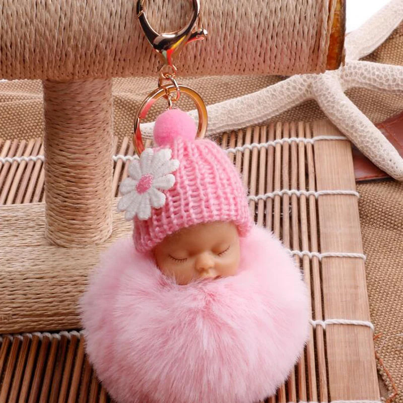 Фото Kawaii Cute Baby Kid Flush Doll Soft Fluff Small Gift Present Keychain Key Ring Decoration Car Decoration for Women/ Girl's Bag №4