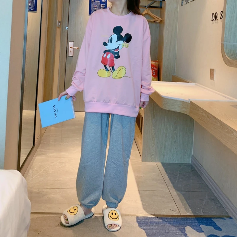 Disney Mickey Mouse Pyjamas Set Ladies Winter Long Sleeve Nightie Sleepwear Soft Pajamas 2 Piece Set Home Tops Pajamas Autumn