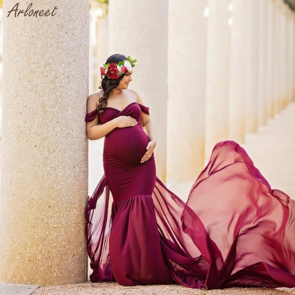 

Women Pregnants Photography Props Off Shoulder Sleeveless Maternity Solid Dress Maternity Women Dress New Fashion Summer 2020