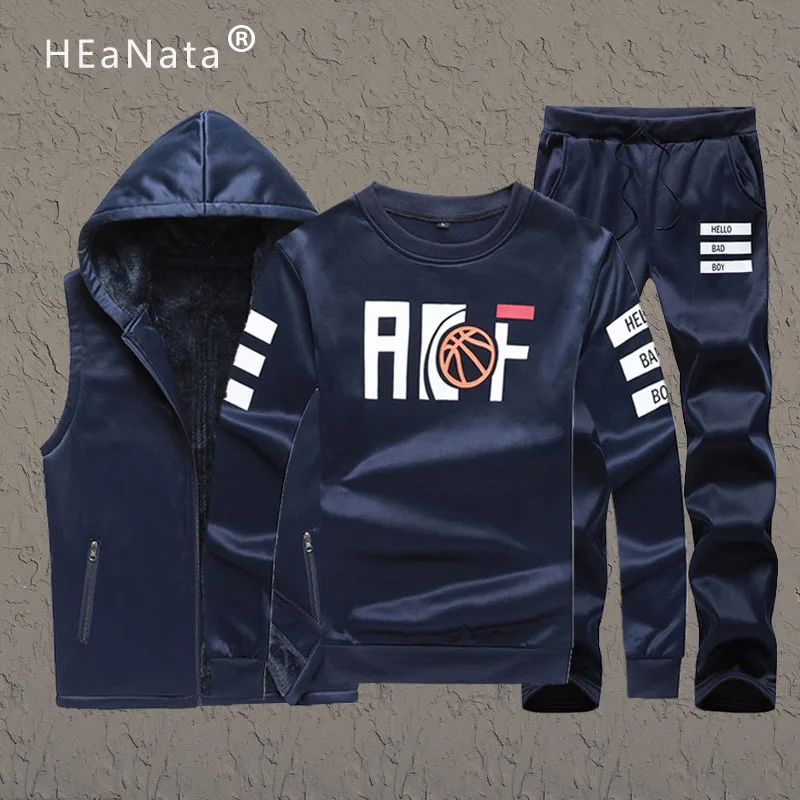 Комплект из трех предметов мужские спортивные костюмы мода 2019 зимний жилет