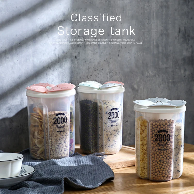 

Food Storage Box Multi Grid Multifunction Cereals Sealed Tank Moisture-Proof Transparent Organizer Kitchen Food Grain Container