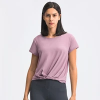 woman t shirts crop top yoga fitness bodybuilding blouses breathable quick dry anti sweat pleated sports gym female sportswear