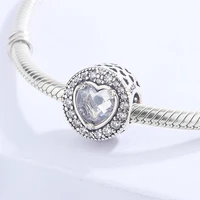 high quality luxury zircon heart shape 925 sterling silver bead bracelet diy jewelry accessories best gift for female