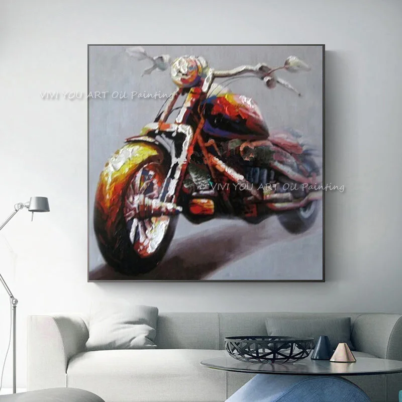 100% Handpainted Abstract Oil Painting Wall Art On Canvas Home Decoration Cool Motorcycle Racer As The Best Gift | Дом и сад