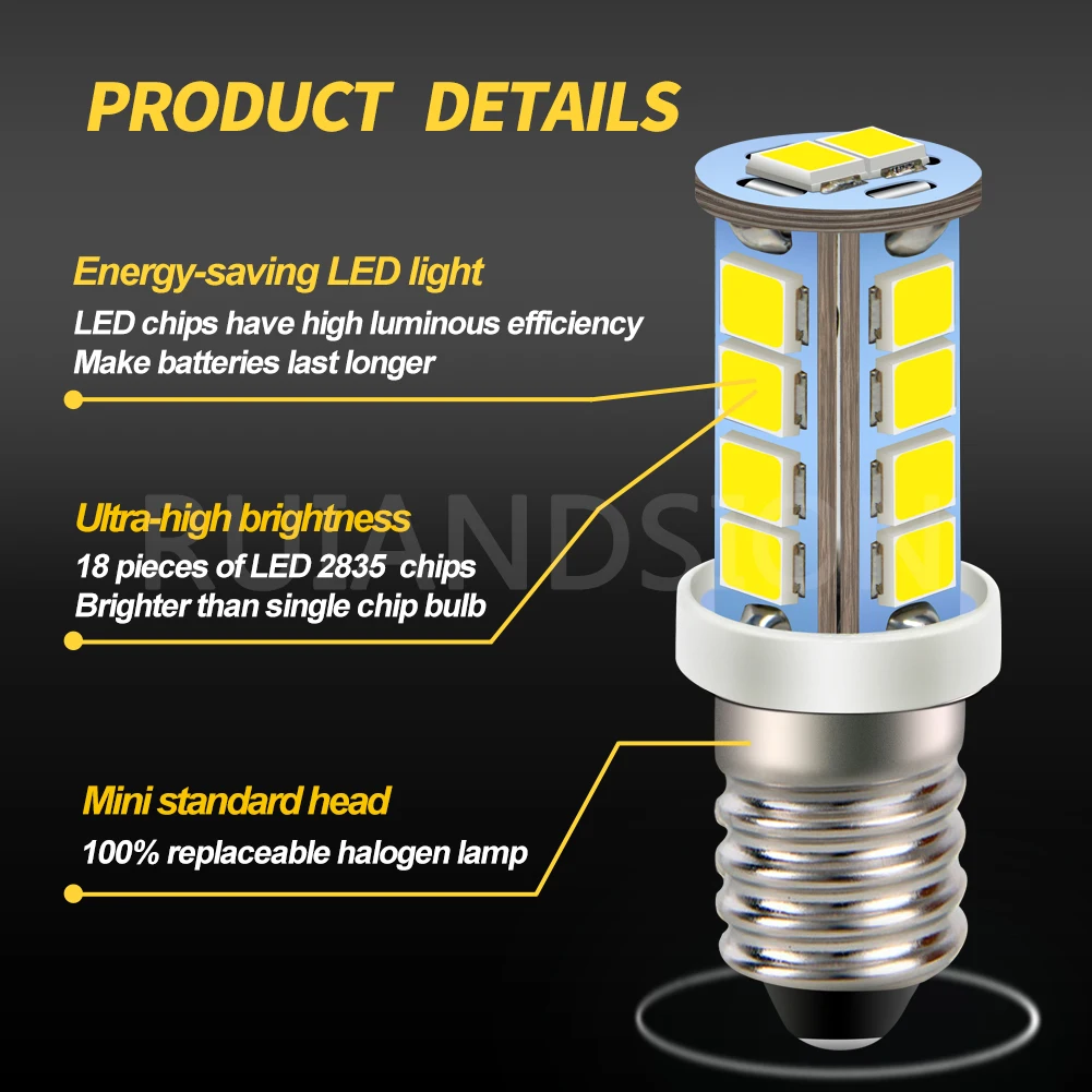 Фото Сменная Лампа Bombillas Led 18 2835SMD E10, 6 в, 12 В, 360 лм, 6000 К, 10 шт. №4