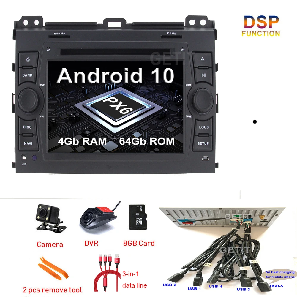 DSP 64G PX6 Android 9 Автомобильный DVD стерео плеер радио автомобиль gps для TOYOTA PRADO Cruiser 120