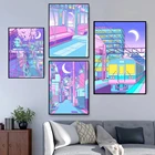Модульное настенное искусство мультфильм вид улица фиолетовые милые картины на холсте картины печать плакат домашний декор для гостиной без рамки