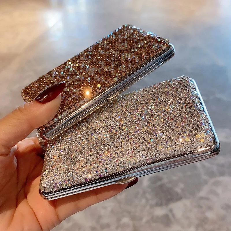 Алмазный женский чехол для сигарет Кристальный тонкий портативный контейнер