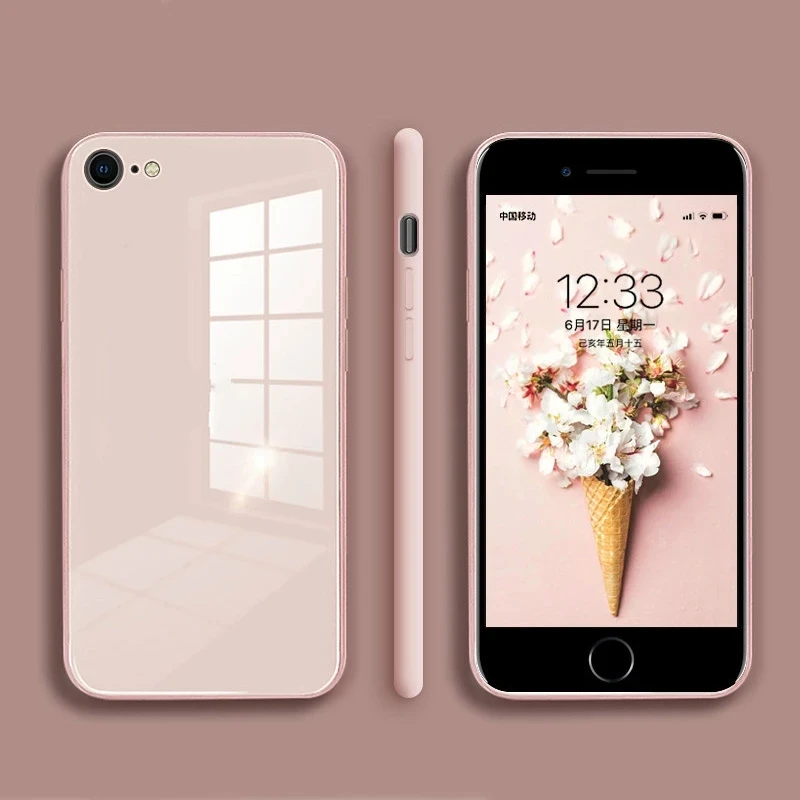 

Square Tempered Glass Phone Case For iPhone 11 12 Pro Max XS Max X XR 7 8 Plus SE2 2020 Full Camera Protection Cover With Strap