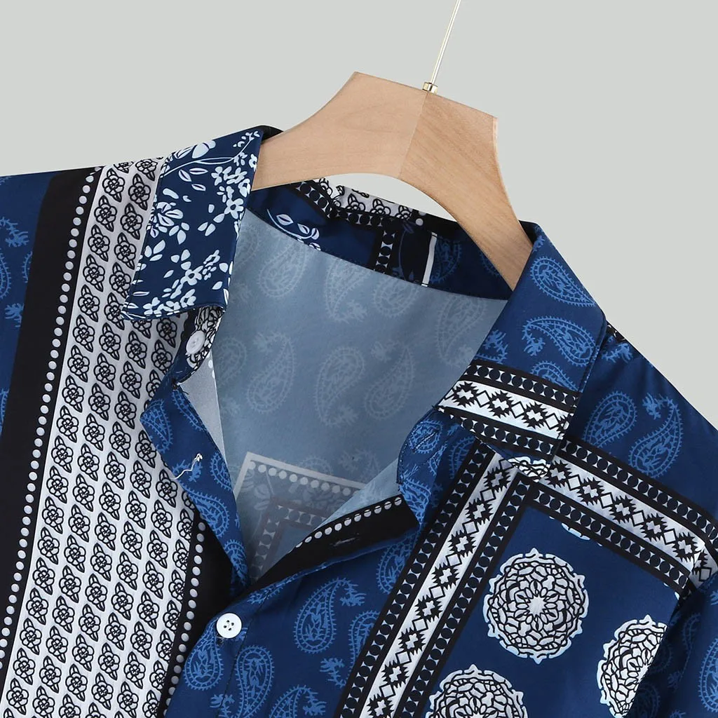 Рубашка Feitong мужская с принтом винтажная блуза длинным рукавом отложным