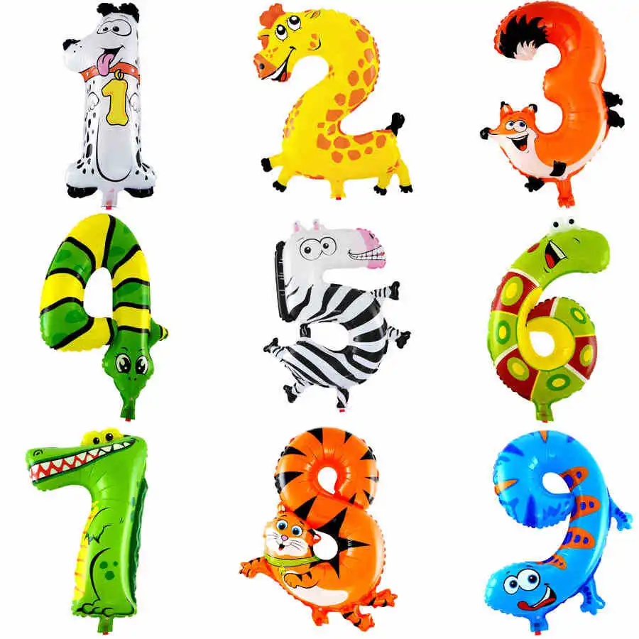 

1PC 16inch Animal Digital Foil Balloons Kids Party Decoration Happy Birthday Number Ball Decoration Ballon Gift Home Supplies