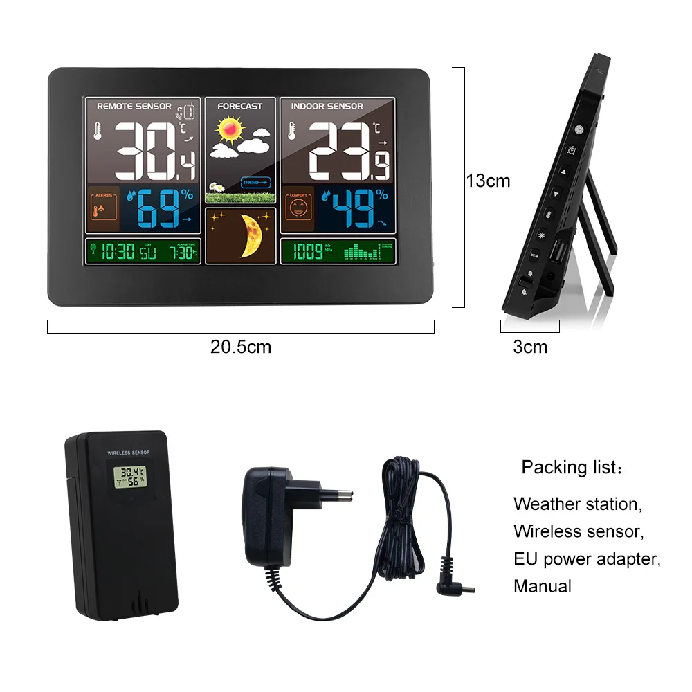

Wall Clock Digital Weather Station 3 Sensor Wireless Indoor Outdoor Thermometer Hygrometer Barometer Forecast Modern Watch