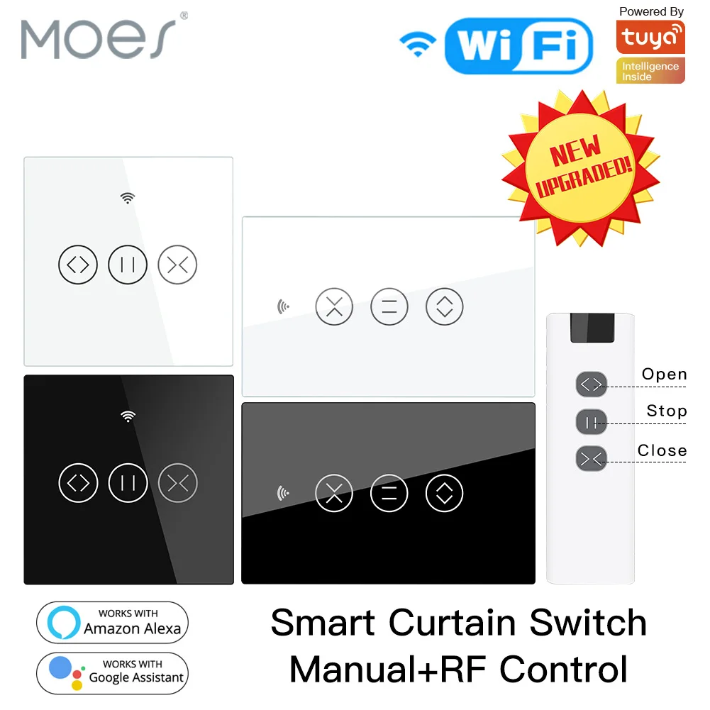 US EU WiFi RF433 Smart Touch Curtain Roller Blinds Motor Switch Tuya Life App Remote Control Works with Alexa Google Home | Обустройство