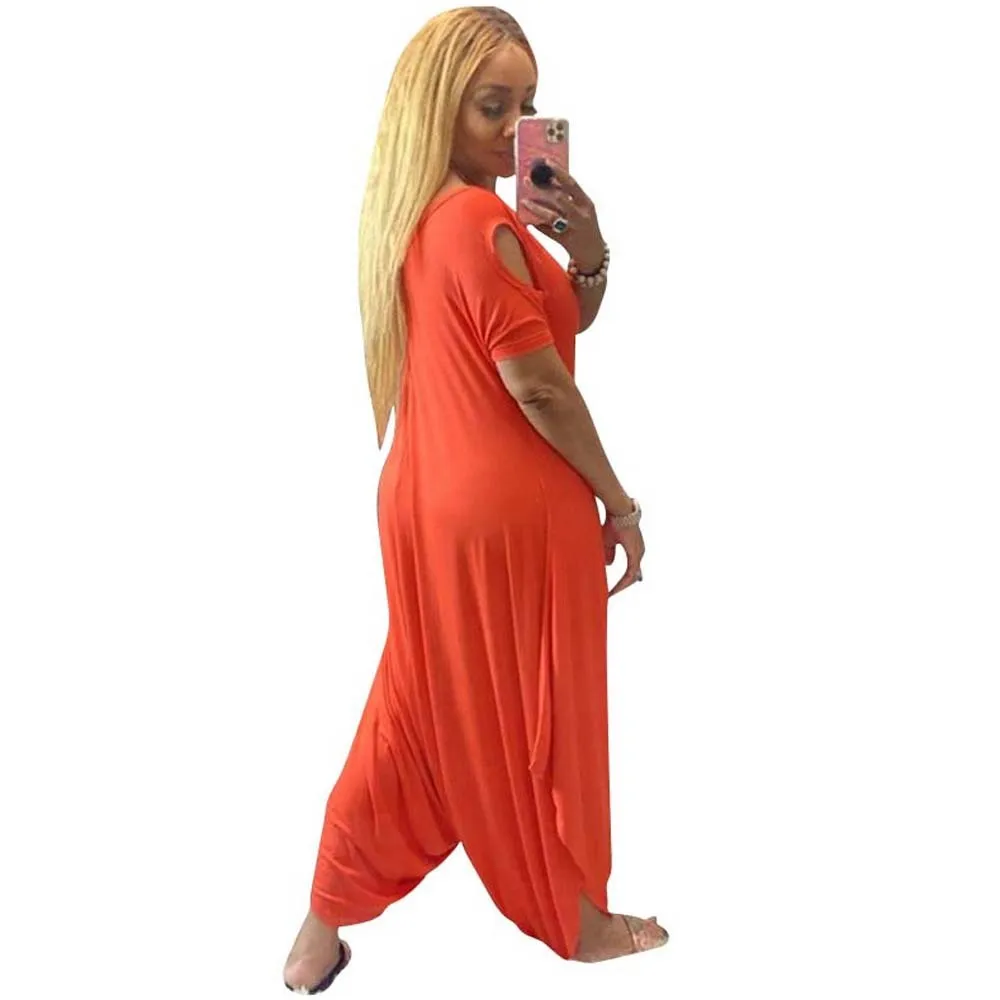 

Off The Shoulder Loose Rompers Womens Jumpsuit 2021 Autumn Clothes Deep V Neck Short Sleeve Harem Bodysuit One Piece Club Outfit