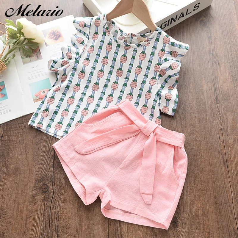 Melario/комплекты одежды для девочек Летняя футболка с милым принтом и шорты