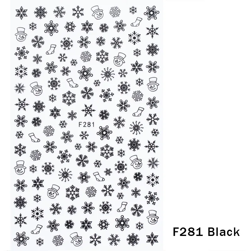 F281 Black 1 шт рождественские наклейки для ногтей наклейки снежные хлопья рождественские обертывания Снеговик зимние украшения маникюрные инструменты слайдеры F281-284 - Цвет: F281 Black