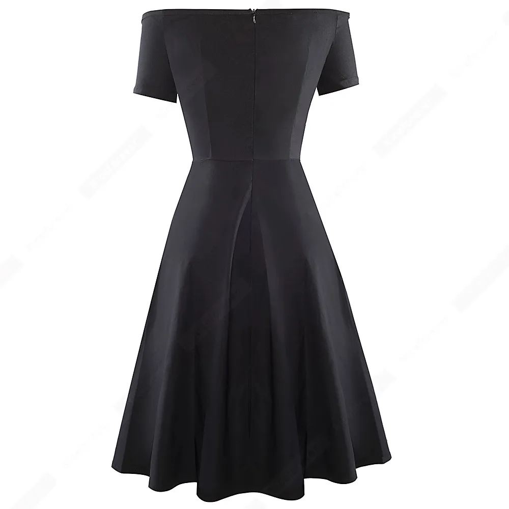 Женское винтажное платье с открытыми плечами черное ТРАПЕЦИЕВИДНОЕ ПЛАТЬЕ
