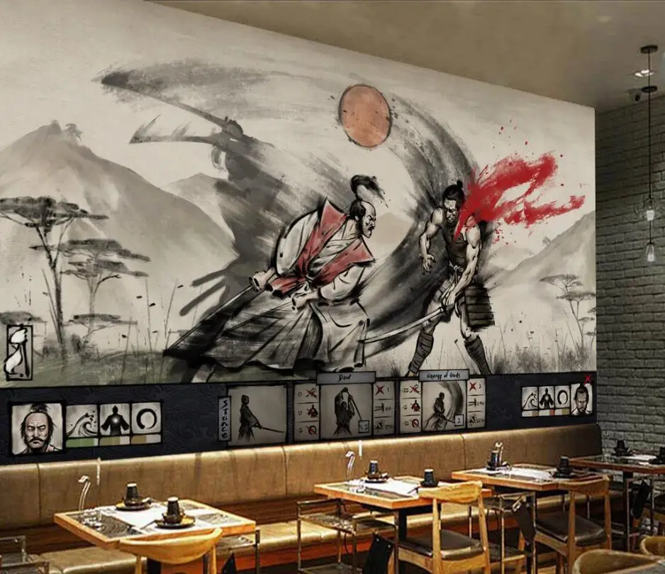 Обои на заказ, фреска, самурайская серия, черный и белый ukiyoe warrior lahu, ресторанный инвентарь, бар, 3D фоновая стена