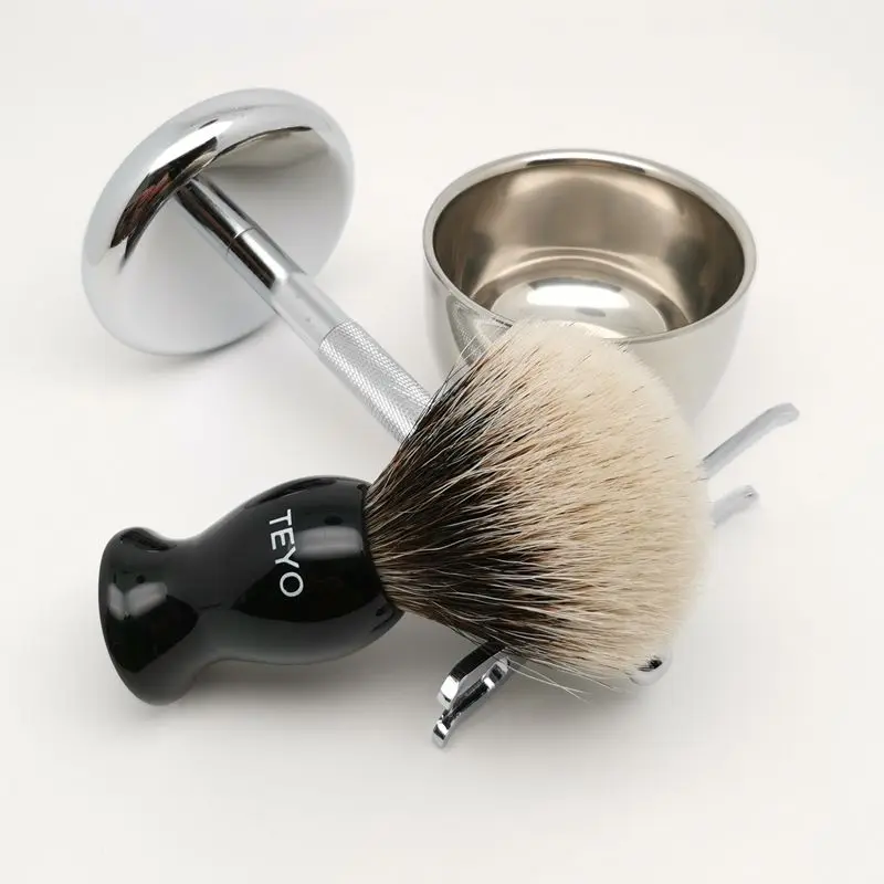 Набор кистей для бритья TEYO Two Band Silvertip, с подставкой для влажного бритья, кремом, щеткой для бороды от AliExpress RU&CIS NEW